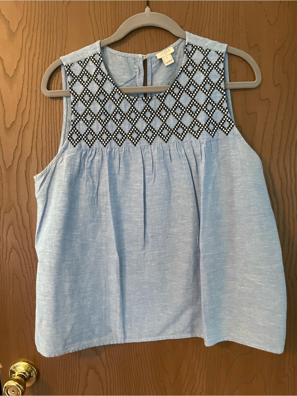 J.Crew Linen Blend Argyle Embroidered Chambray Sleeveless Blouse Top Size 14